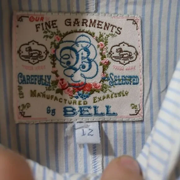 Bell Fine Garments Vintage Striped Button Down Ruffle Sleeve Sequin Trim Shirt 1 - Picture 8 of 12